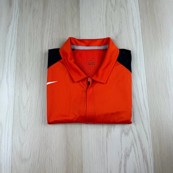 Nike Dri Fit Mens Orange & Black 1/4 Zip Sportswear Logo Polo Shirt Size Large - Picture 1 of 12